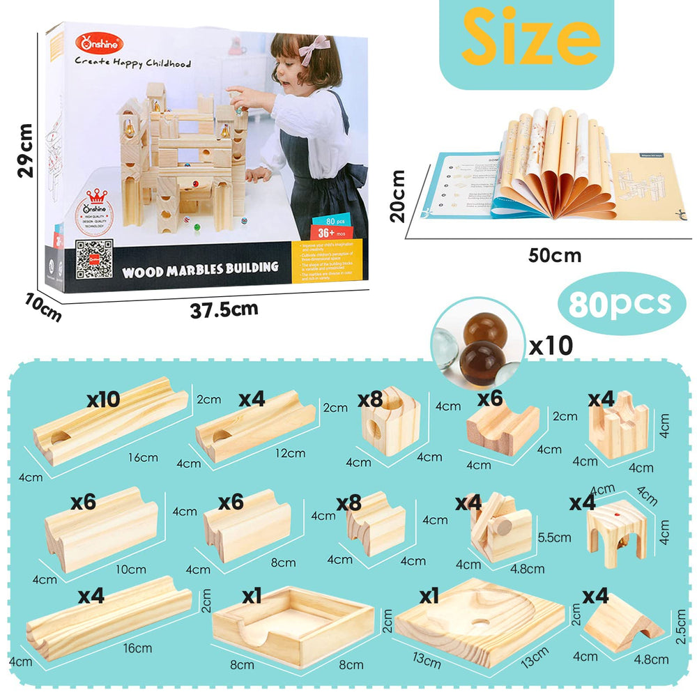 Onshine 80-piece marble run set with instruction manual for guided exploration