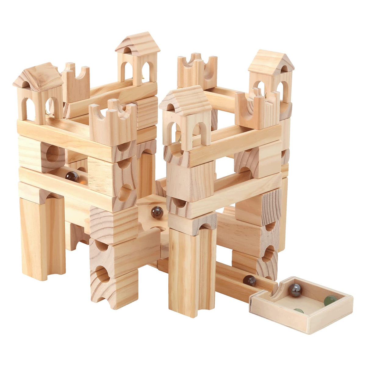 Onshine wooden marble run set box contents for creative building
