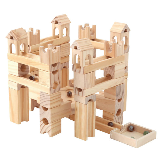 Onshine wooden marble run set box contents for creative building