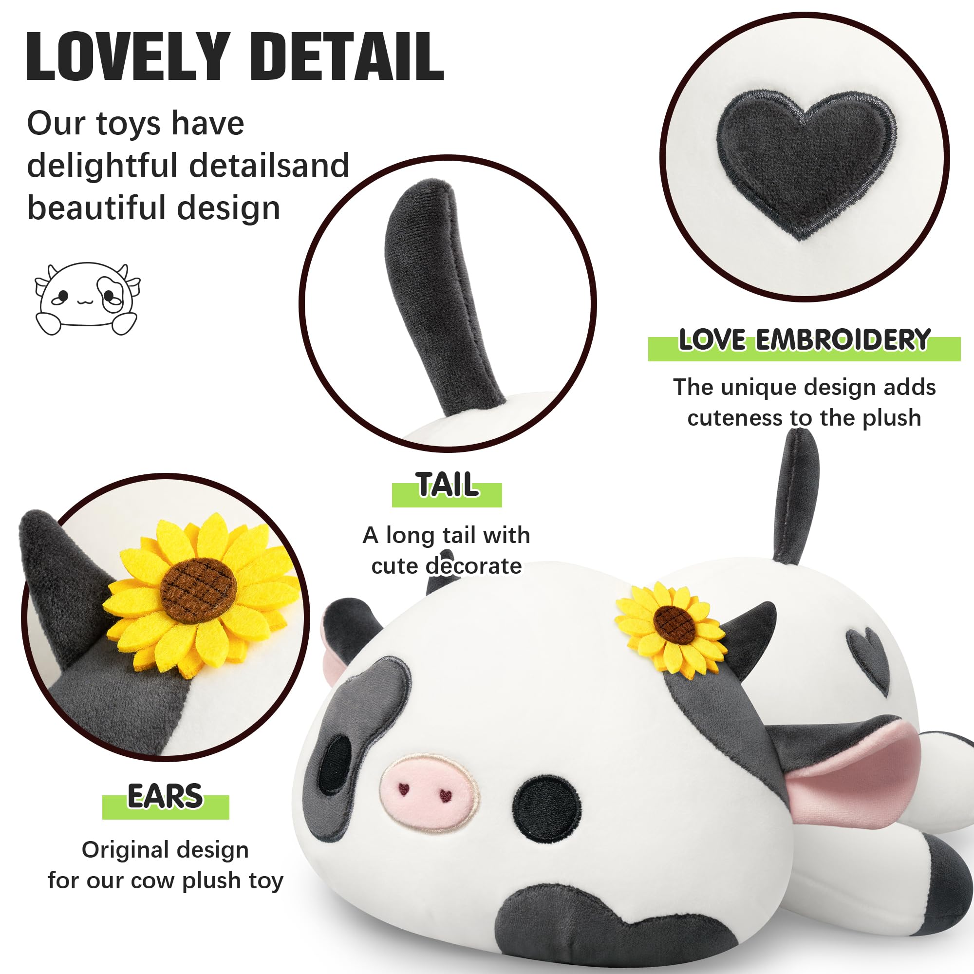 Onsoyours cow plush back embroidery heart detail enhances collectability