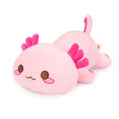 Onsoyours axolotl plush front view showing ultra-soft pink fabric for cozy hugs
