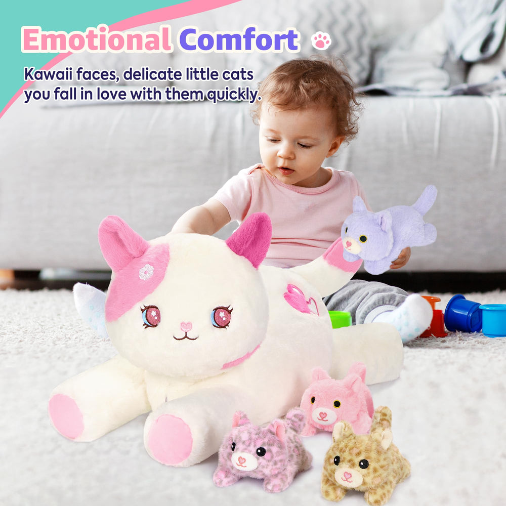 Onsoyours five-piece cat plush family suitable for cozy storytelling.