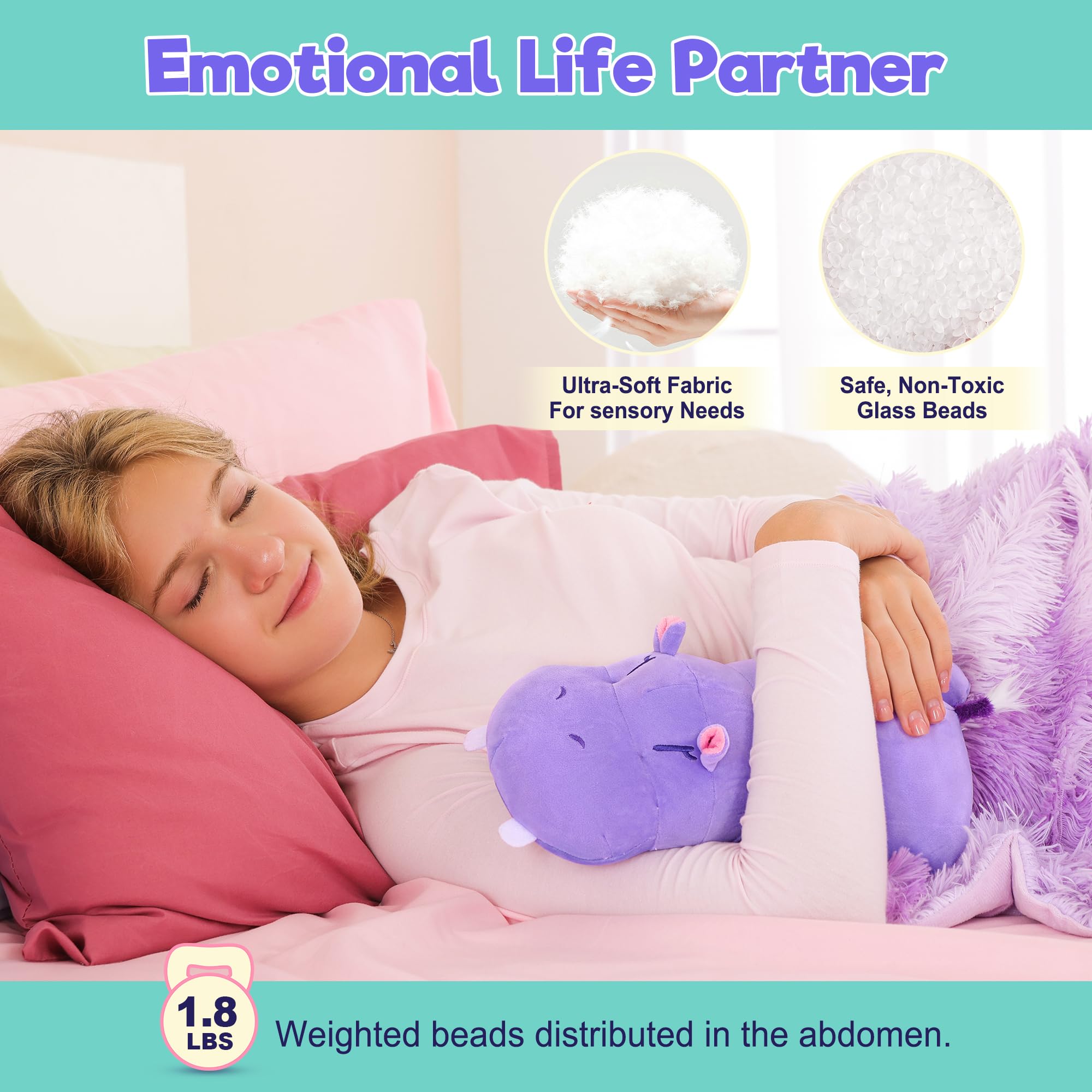 Onsoyours Hippo weighted plush soft fabric for cozy cuddles