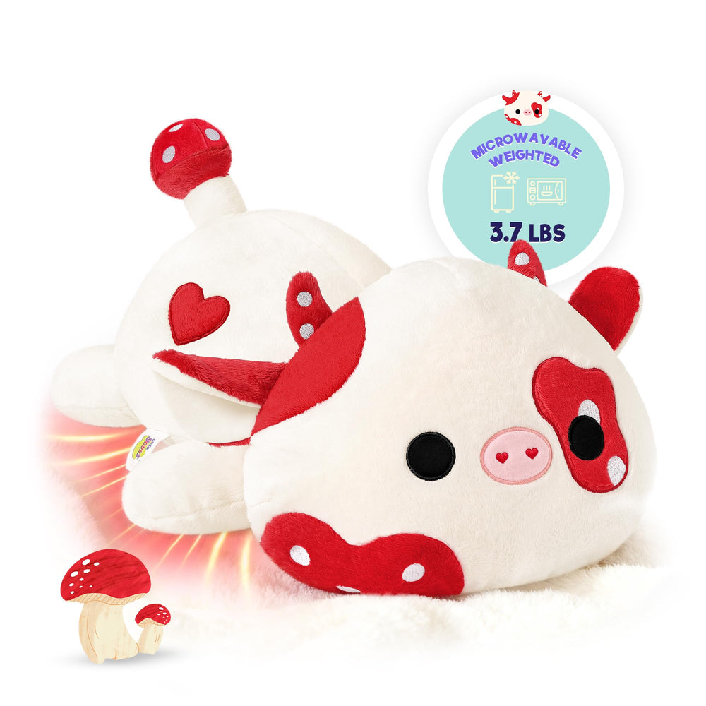 Onsoyours mushroom cow weighted plush full view for cuddling and comfort