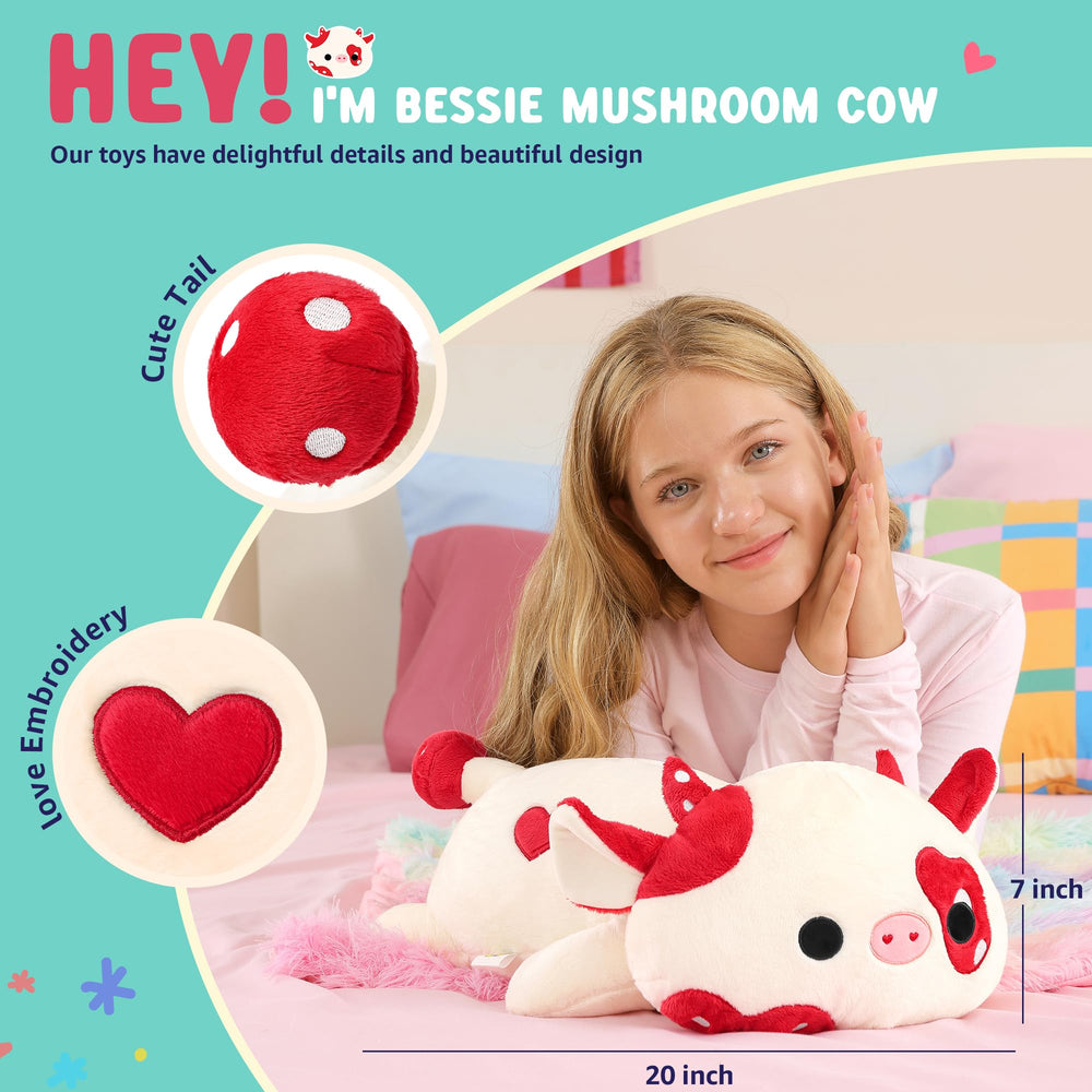 Onsoyours mushroom cow weighted plush being hugged for comforting relaxation