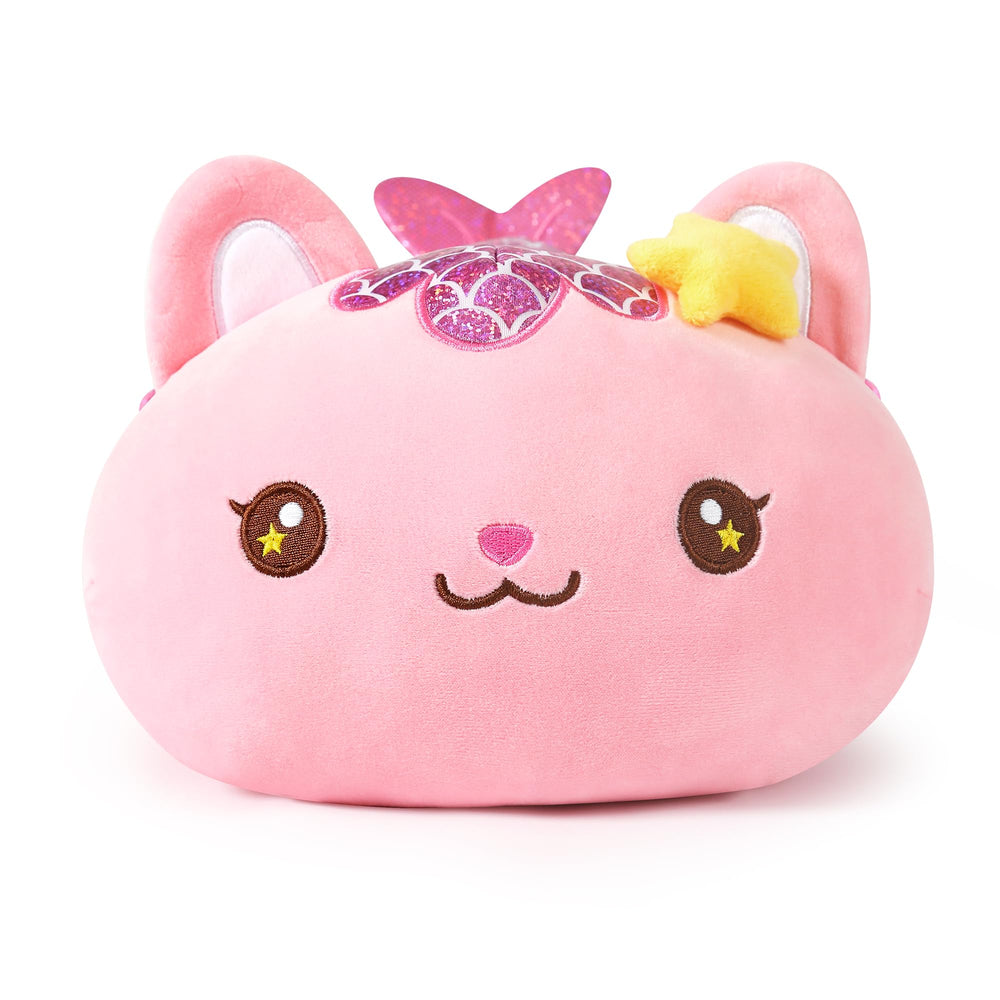 Onsoyours pink cat mermaid plush close-up, showcasing soft skin-friendly fabric.