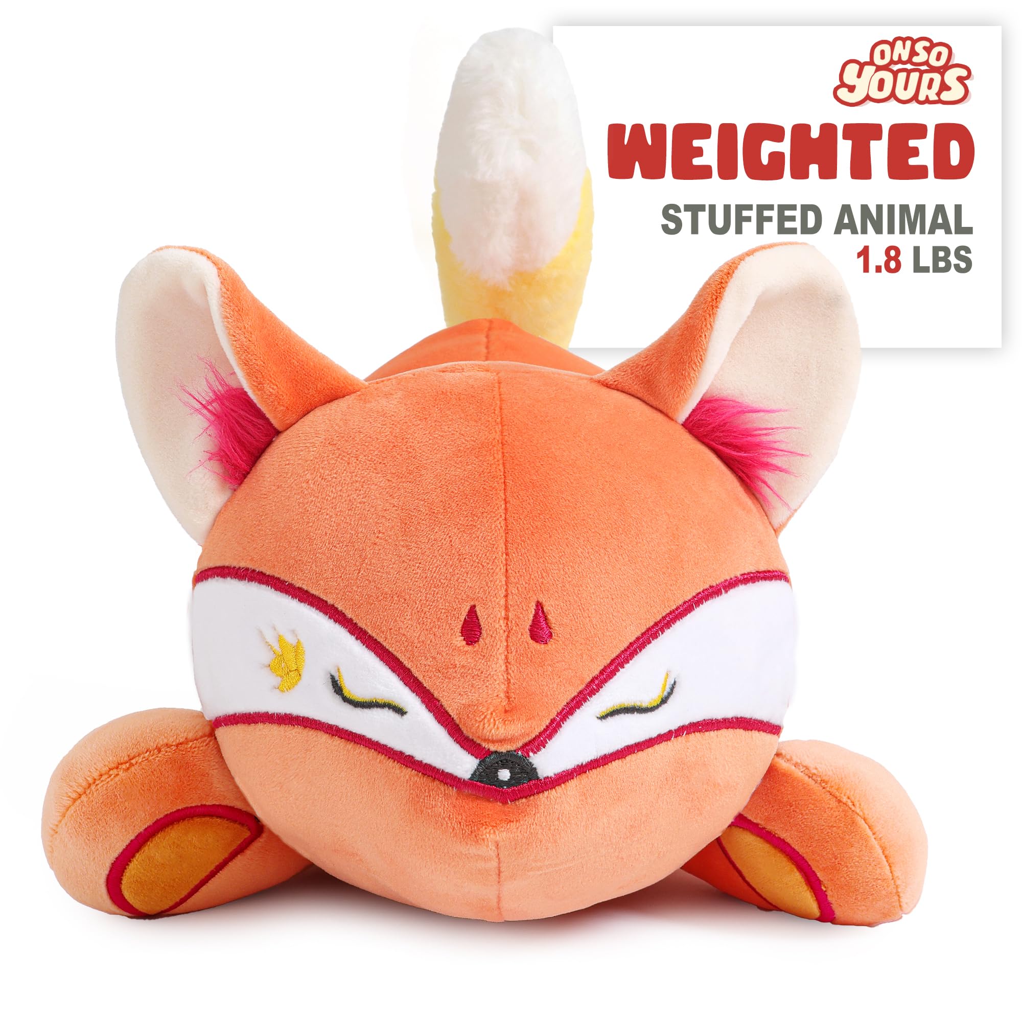 Onsoyours red wheat fox plush in bed for comforting bedtime routine.
