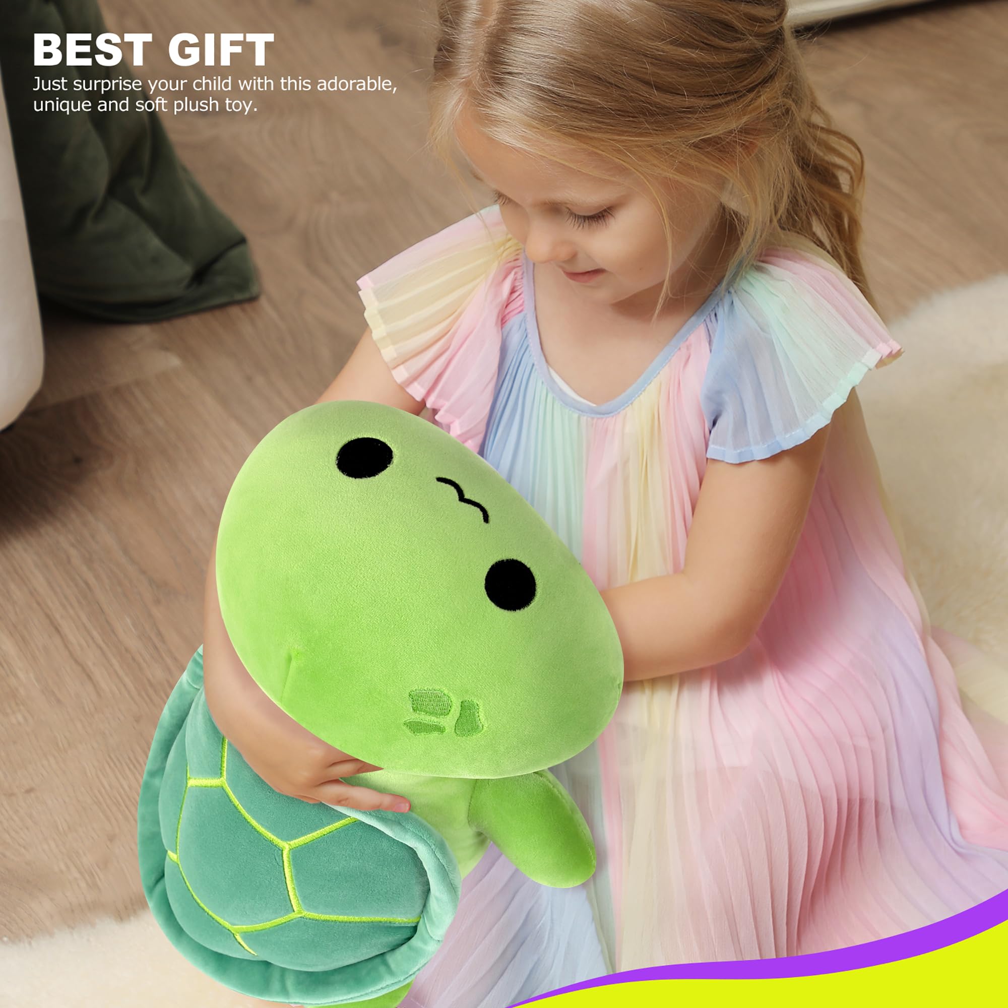 Onsoyours sea turtle plush uses elastic cotton for lasting softness.