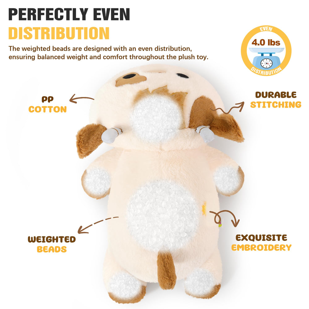 Onsoyours weighted cow belly detail enhances plush's comforting heft for hugs.
