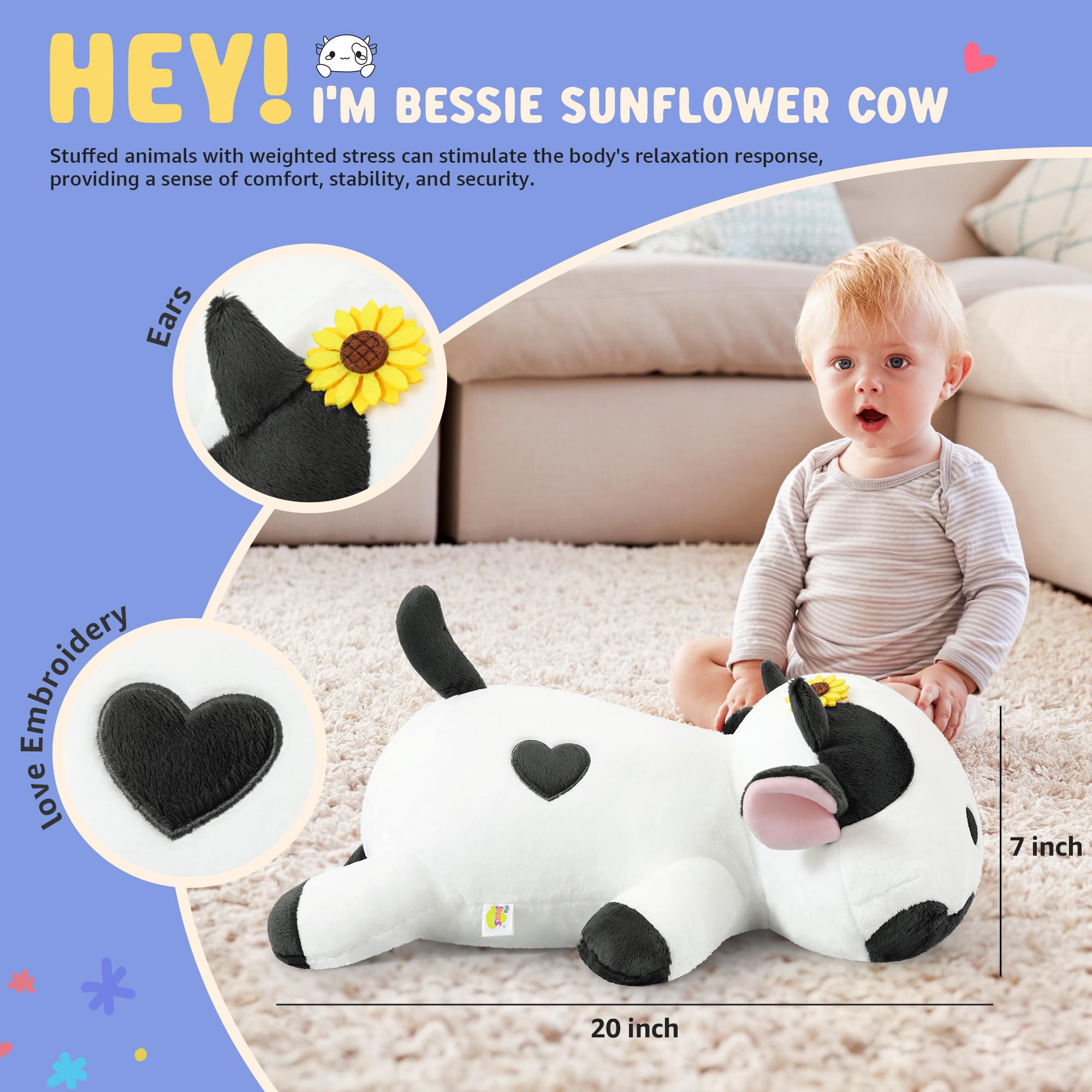 Onsoyours weighted cow plush easy-clean surface for hygienic playtime
