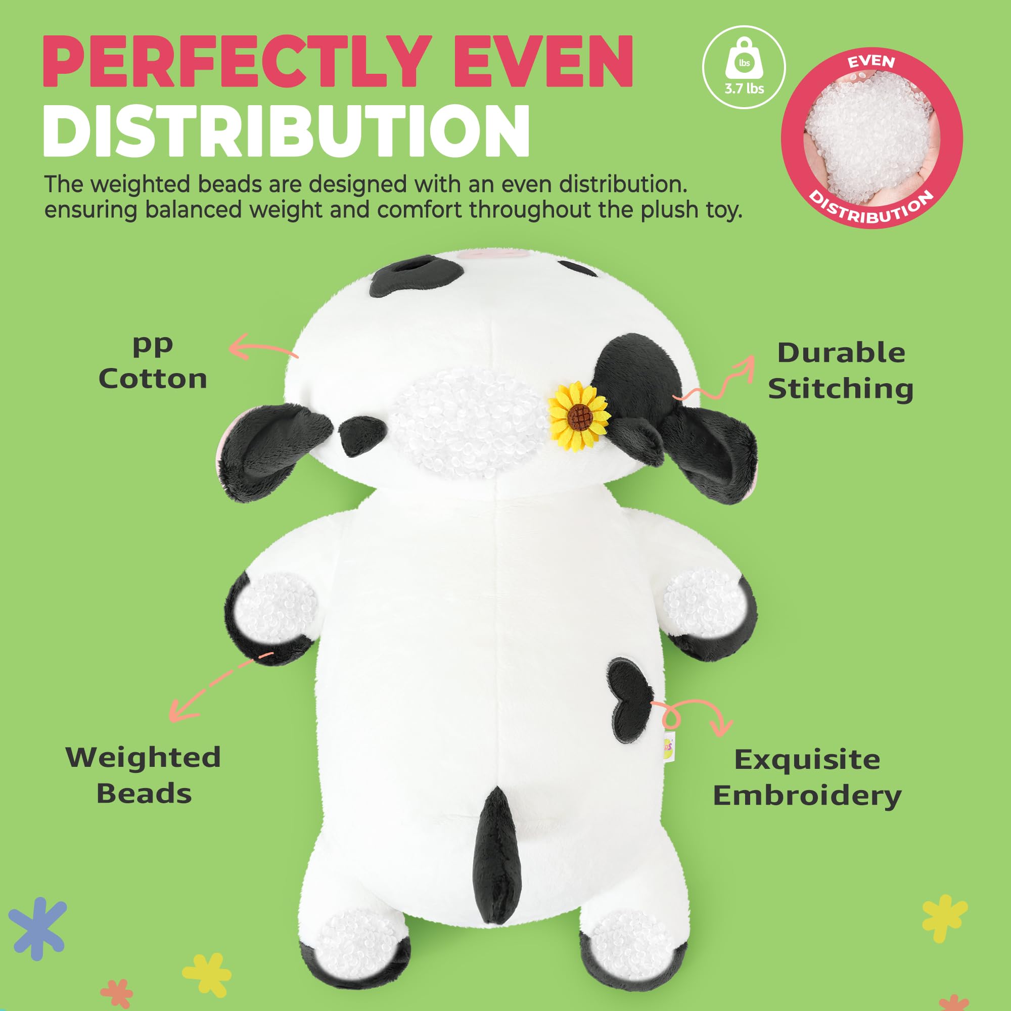 Onsoyours weighted cow plush embroidery-back detail showcases craftsmanship