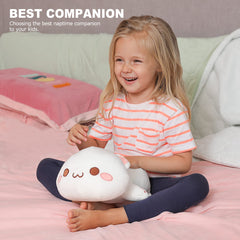 Onsoyours white cat plush pillow in a cozy bedroom for hugging.