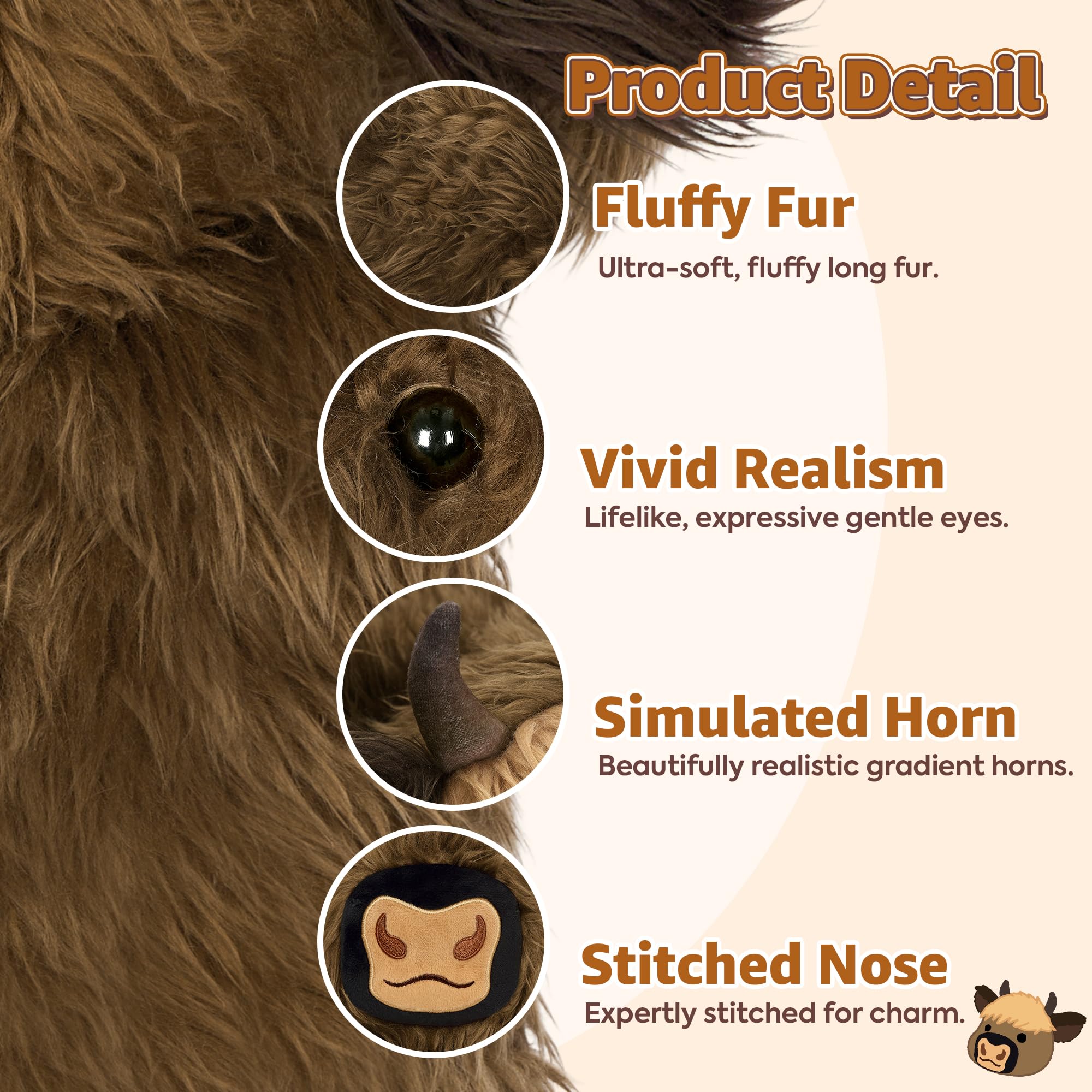 Onsoyours Highland Cow luxury-soft-plush showcases generous size for family cuddles.