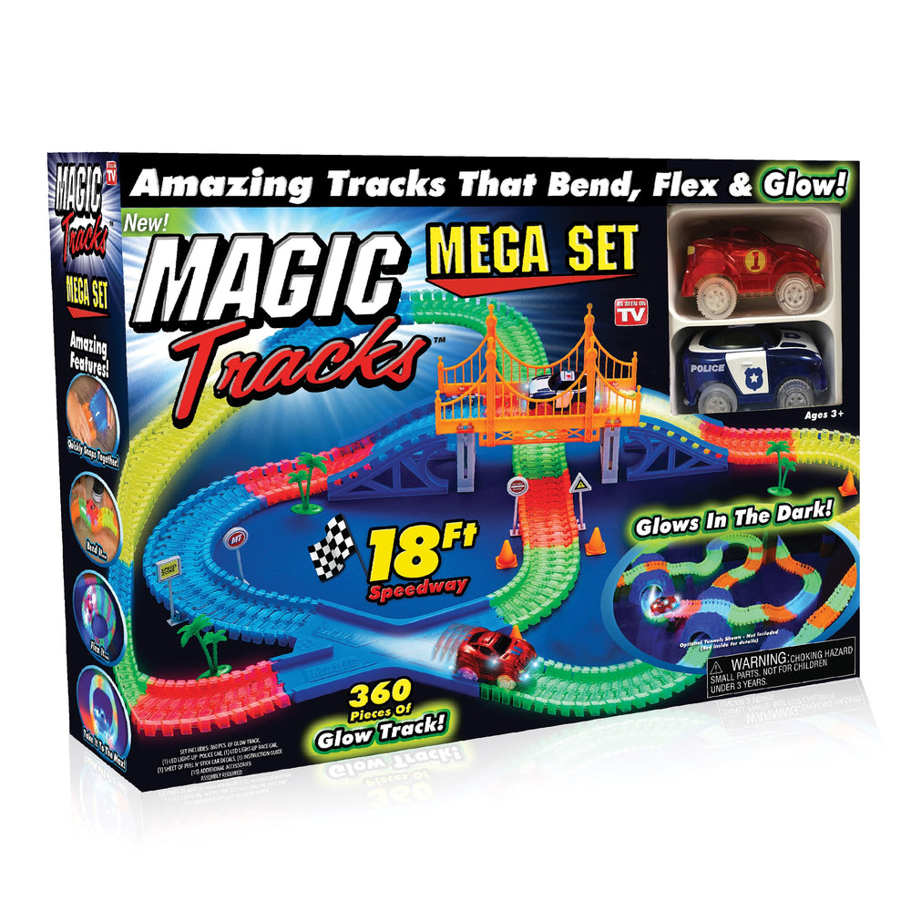 Ontel Magic Tracks Mega Set glow track for bendable night racing and creativity.