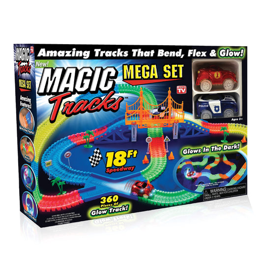 Ontel Magic Tracks Mega Set glow track for bendable night racing and creativity.
