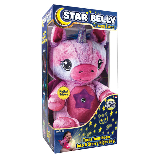 Ontel Star Belly Dream Lites Unicorn glows stars on ceiling for a soothing bedtime routine.