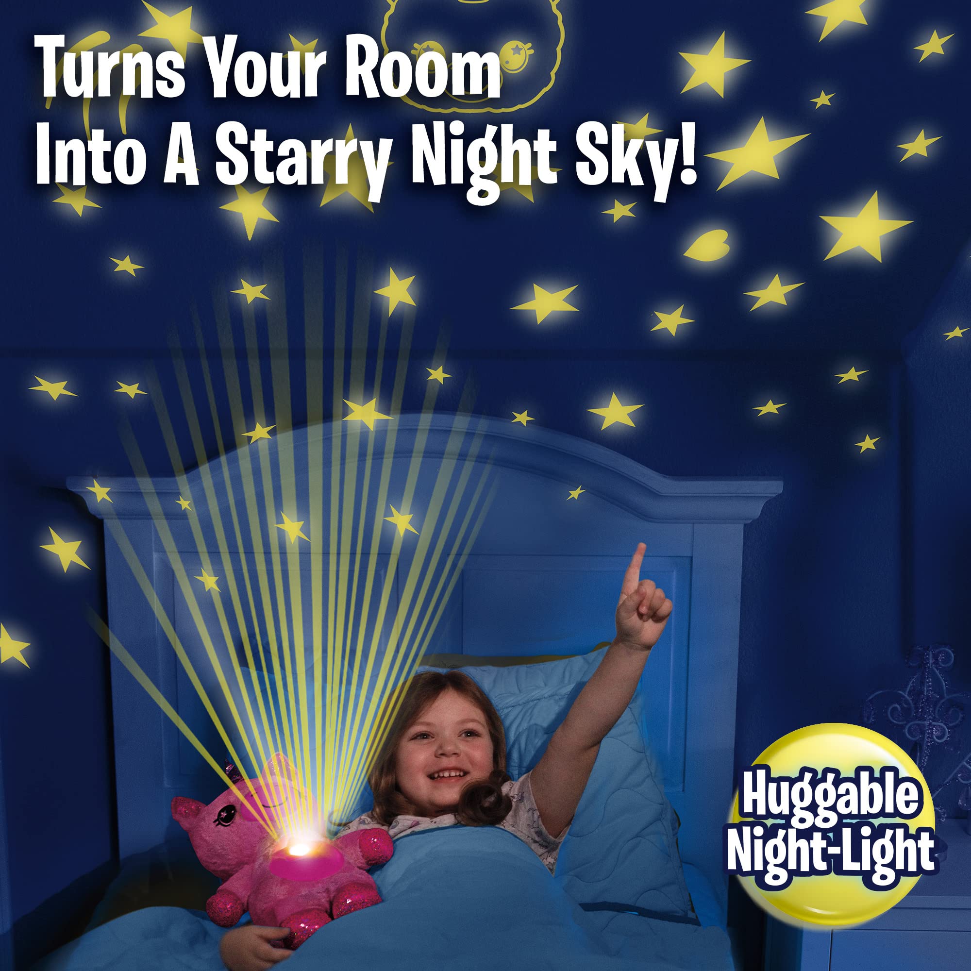 Rotating stars drift across walls creating a calm ambiance.
