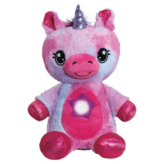 Soft plush unicorn provides cozy snuggles during night time.