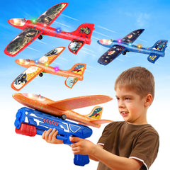 Onysurui foam airplane with LED lights for outdoor play and launches.