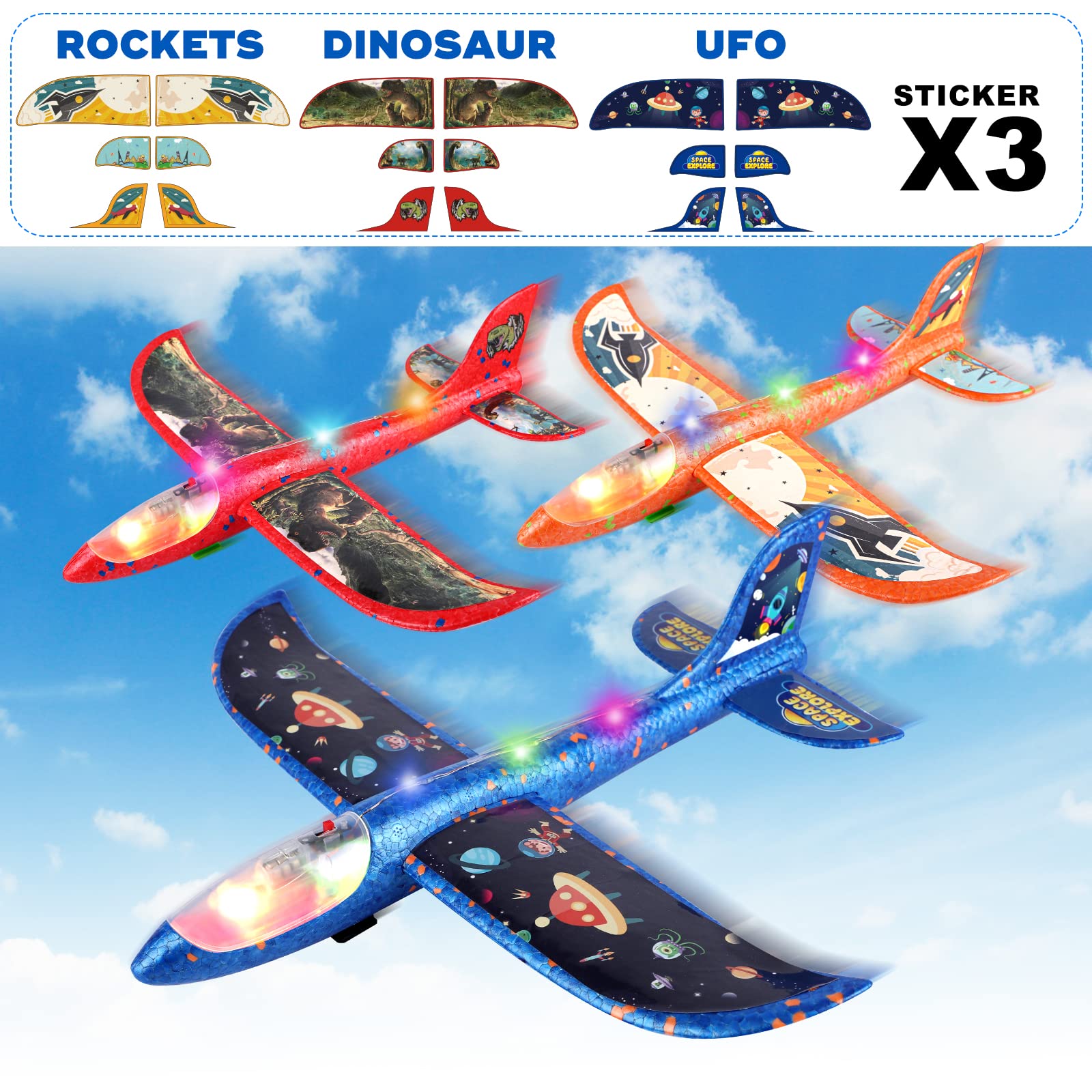 Onysurui stickers featuring dinosaur, rocket, and UFO for customization.