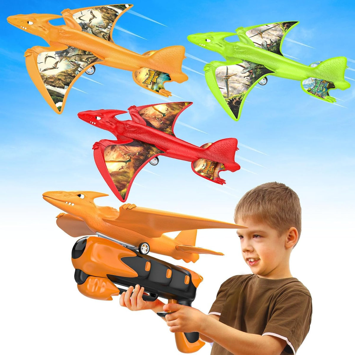 Onysurui dinosaur airplane launcher pack ready for outdoor play