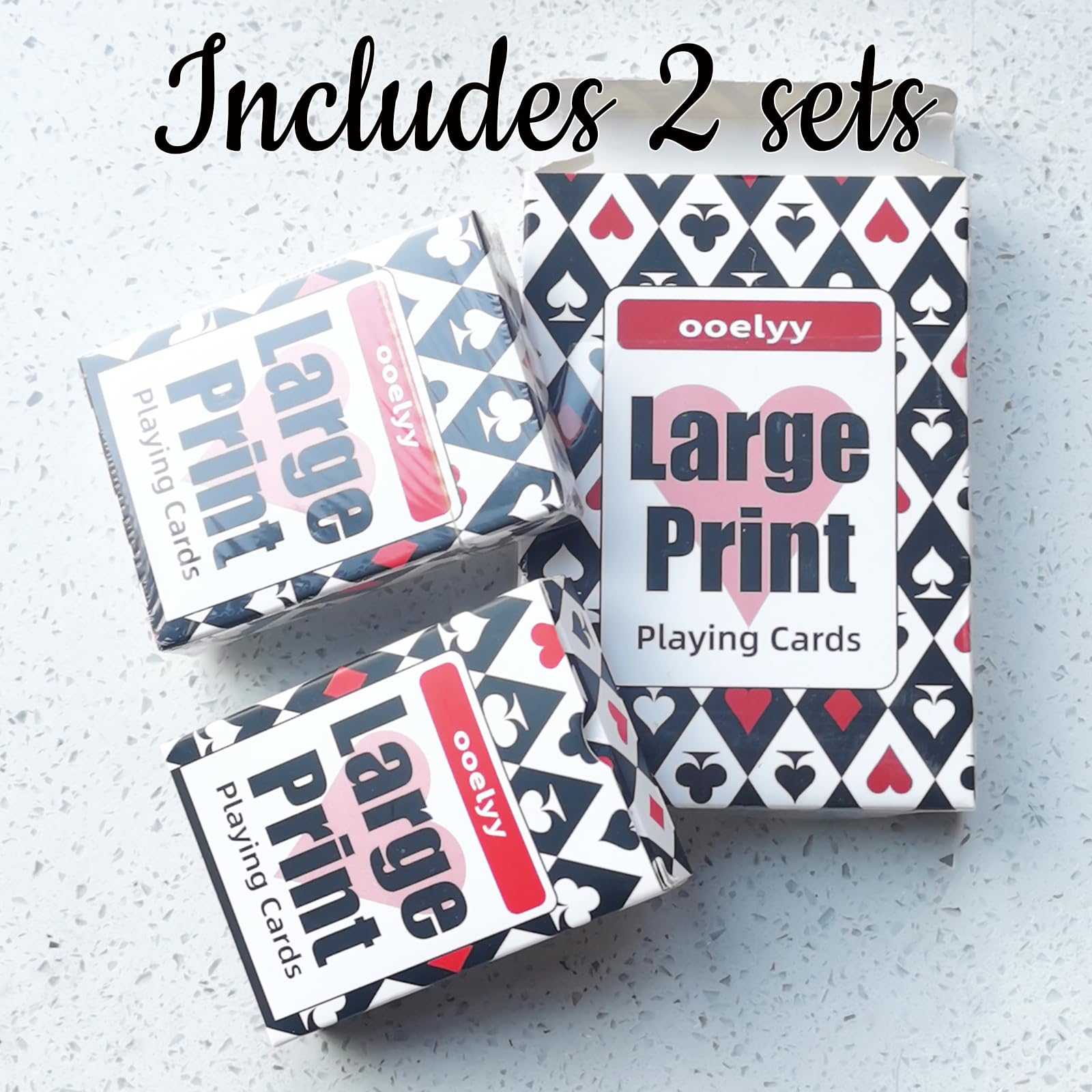 ooelyy large print playing cards pack back in bold red-black design for visibility