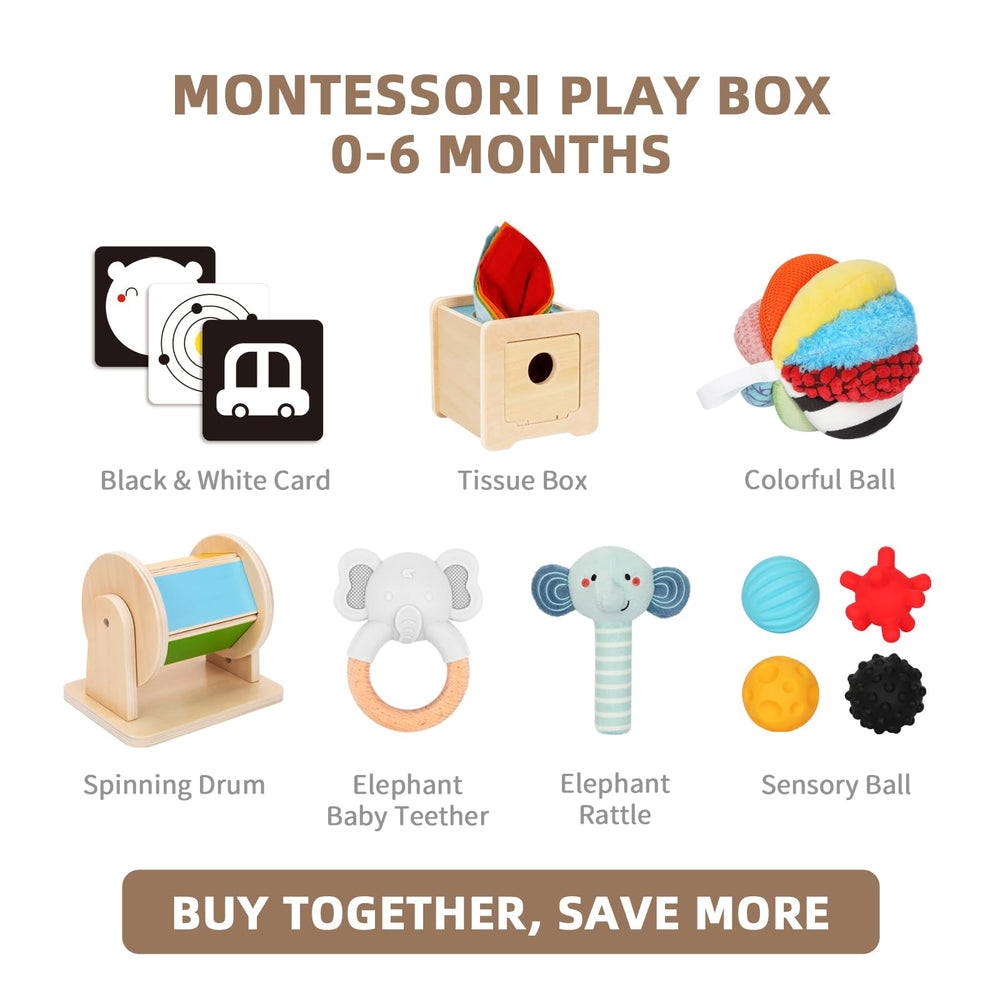 OOOK tissue-box toy boosts fine motor exploration through colors and crawling sounds.