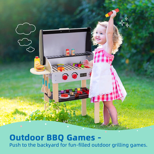 OOOK toy food for barbecue pieces ready to skew, encouraging fine motor play.