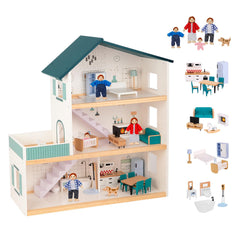 OOOK wooden dollhouse kitchen with interactive drawers for imaginative play