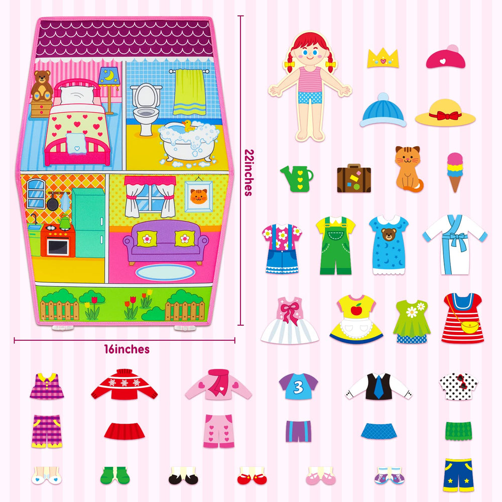 OKOOKO foldable felt board in use, creates versatile scenes for dressing up play.