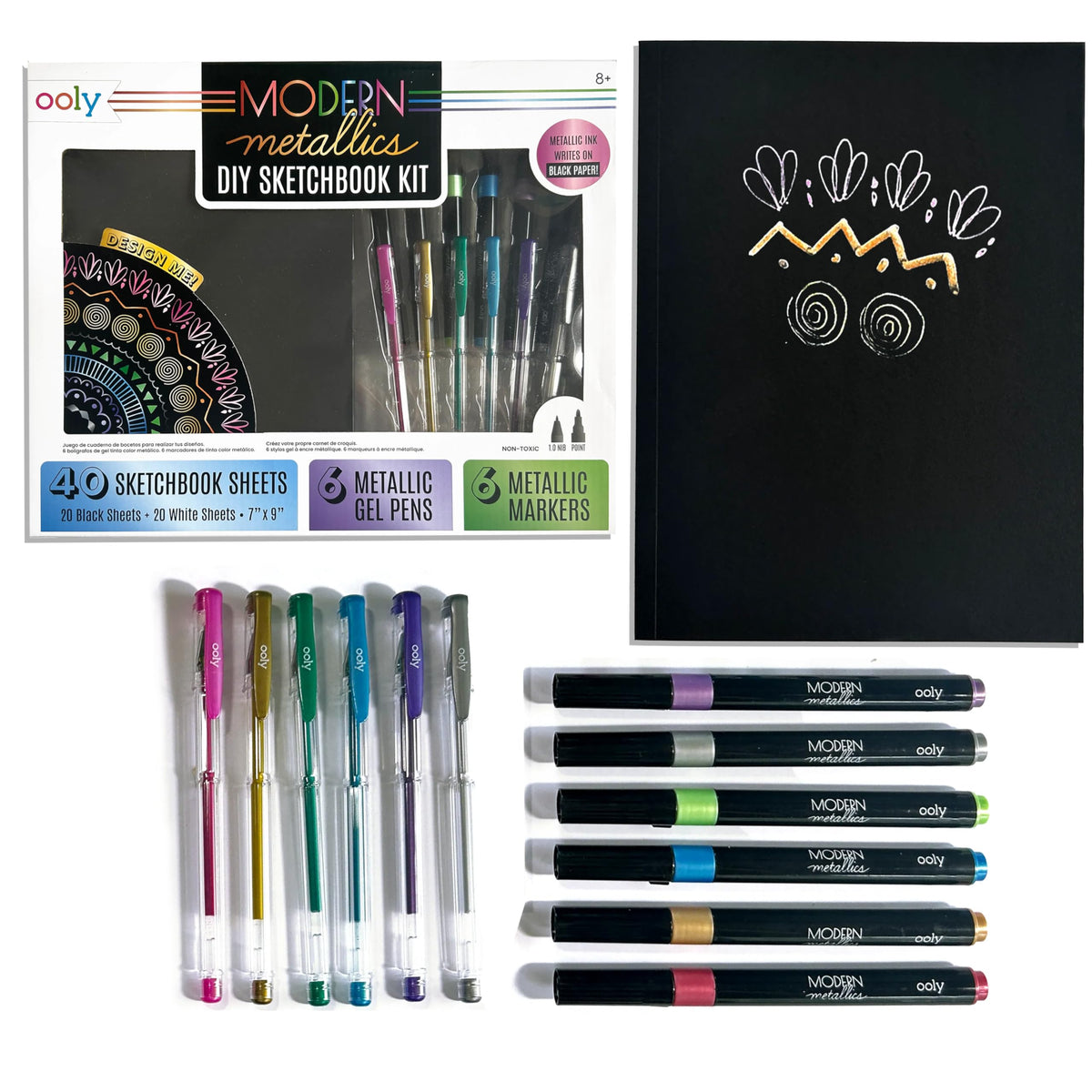 Ooly 13pc metallic markers palette for vibrant drawings on white and black paper