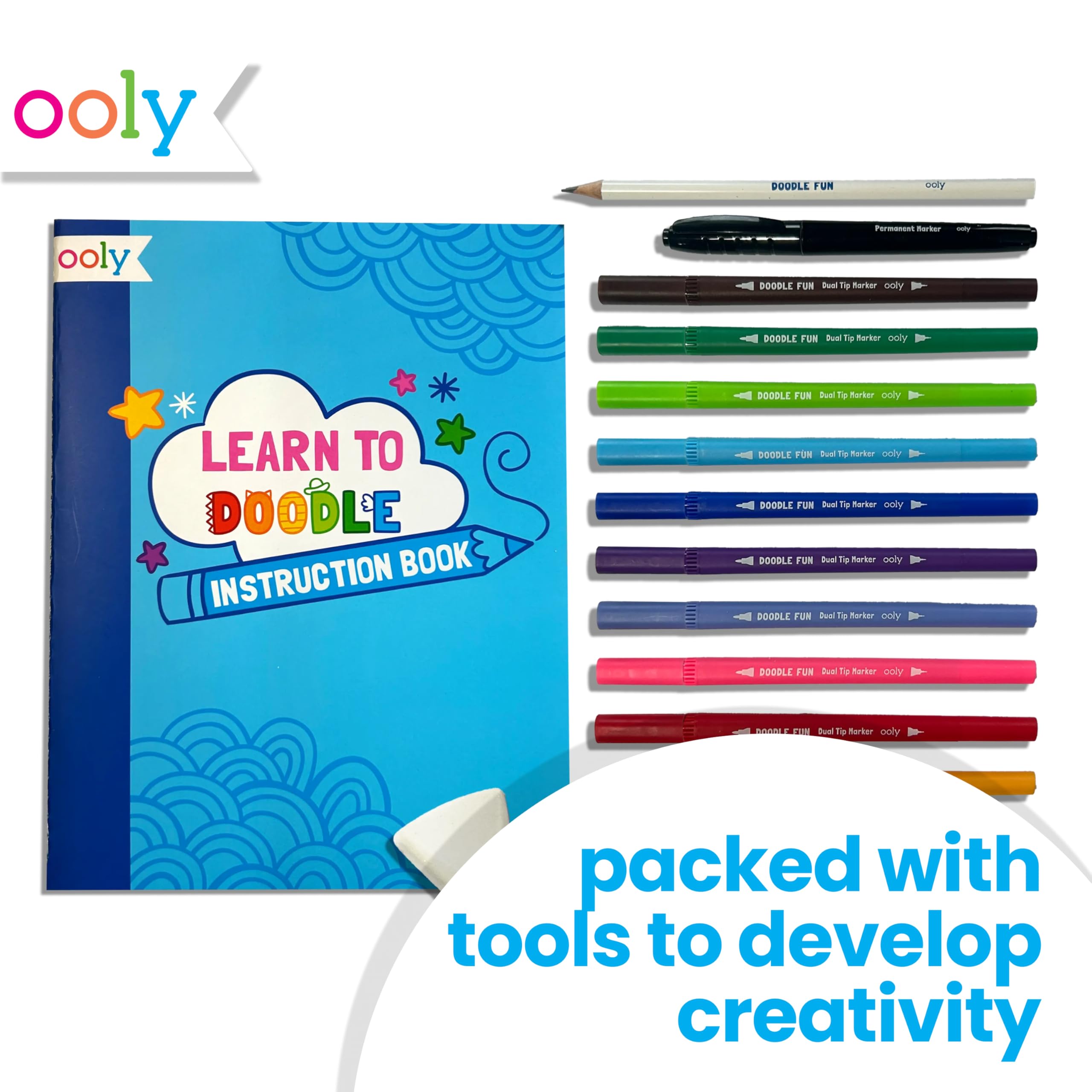 Ooly pencil included for precise sketching and shading in doodles