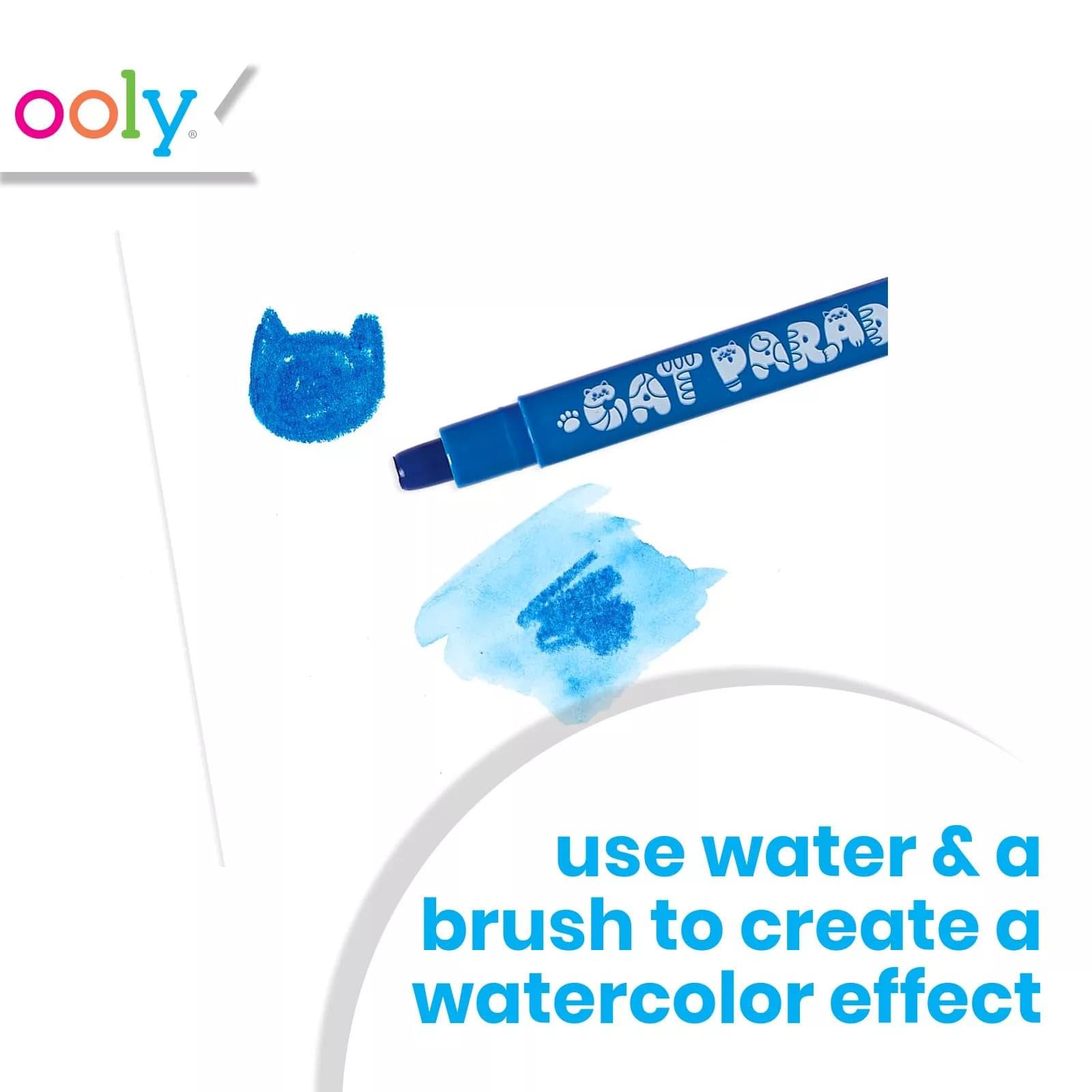 Ooly Cat Parade Gel Crayons enable watercolor blending with a damp brush.