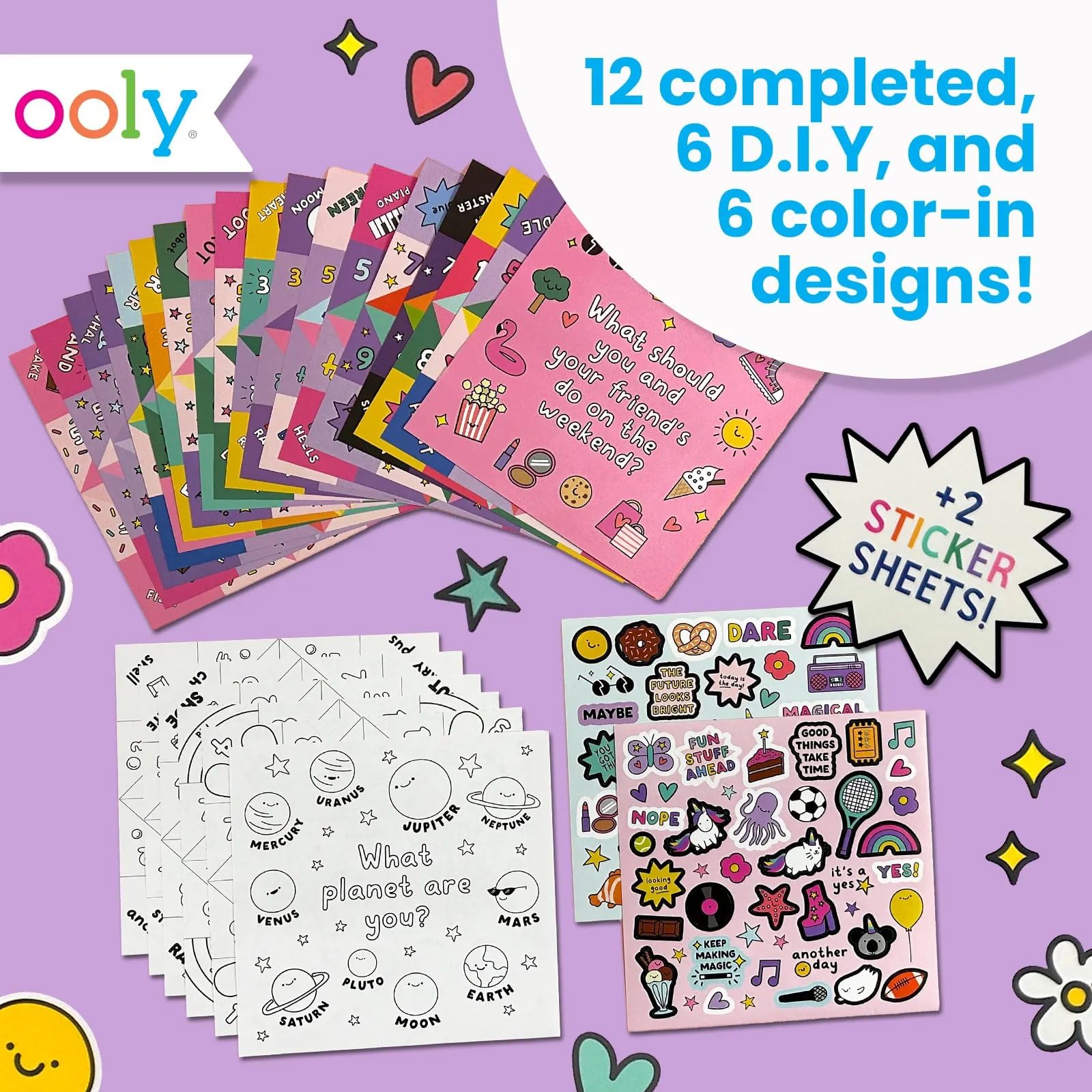 OOLY DIY Paper Kit 6 color-in fortune tellers for personalized art.