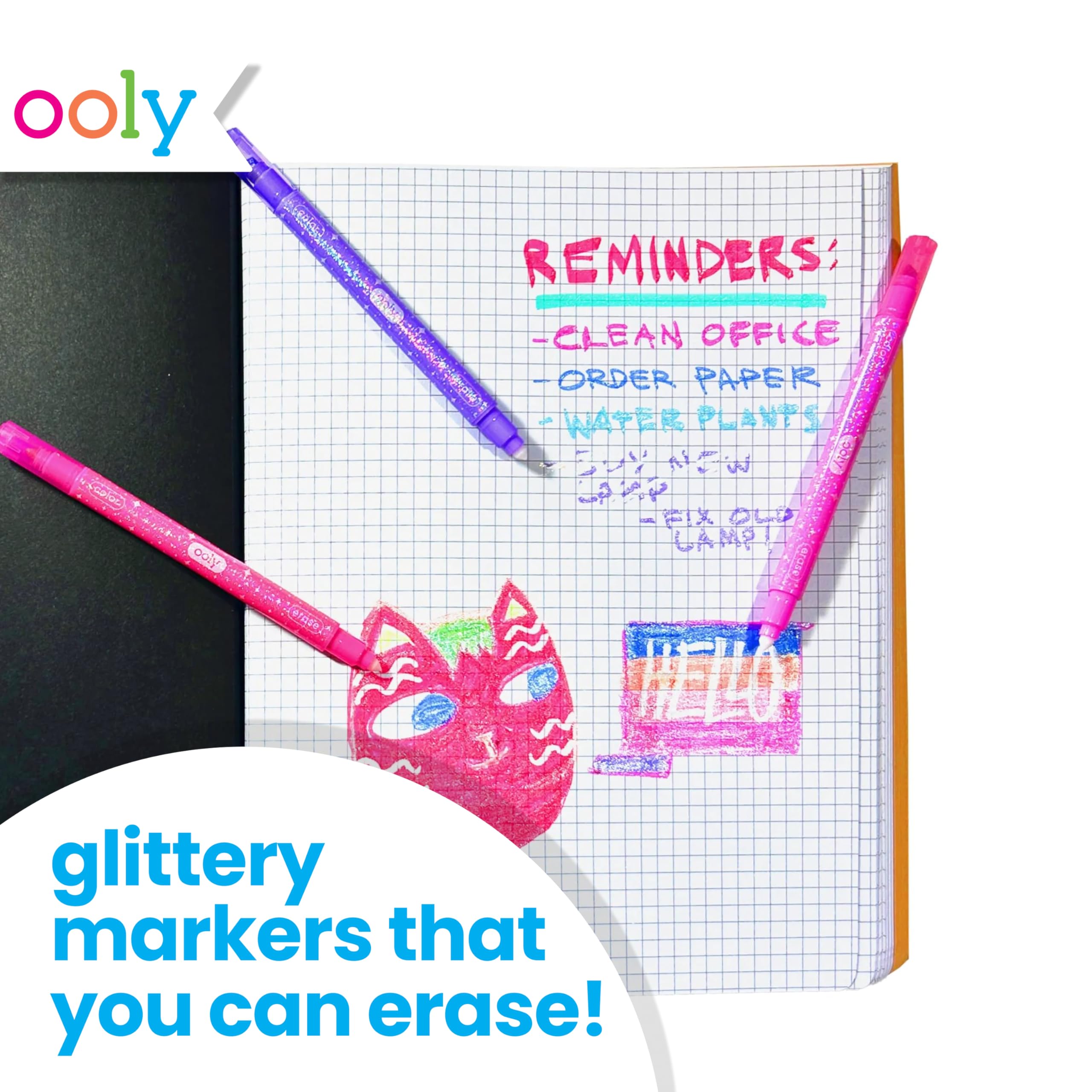 Ooly glitter colors 12-pack delivers bright, sparkly ink for vibrant artwork.