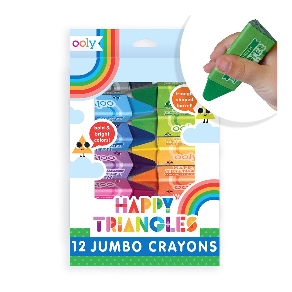 OOLY jumbo triangle crayons 12-pack for toddlers with easy-to-hold grip.
