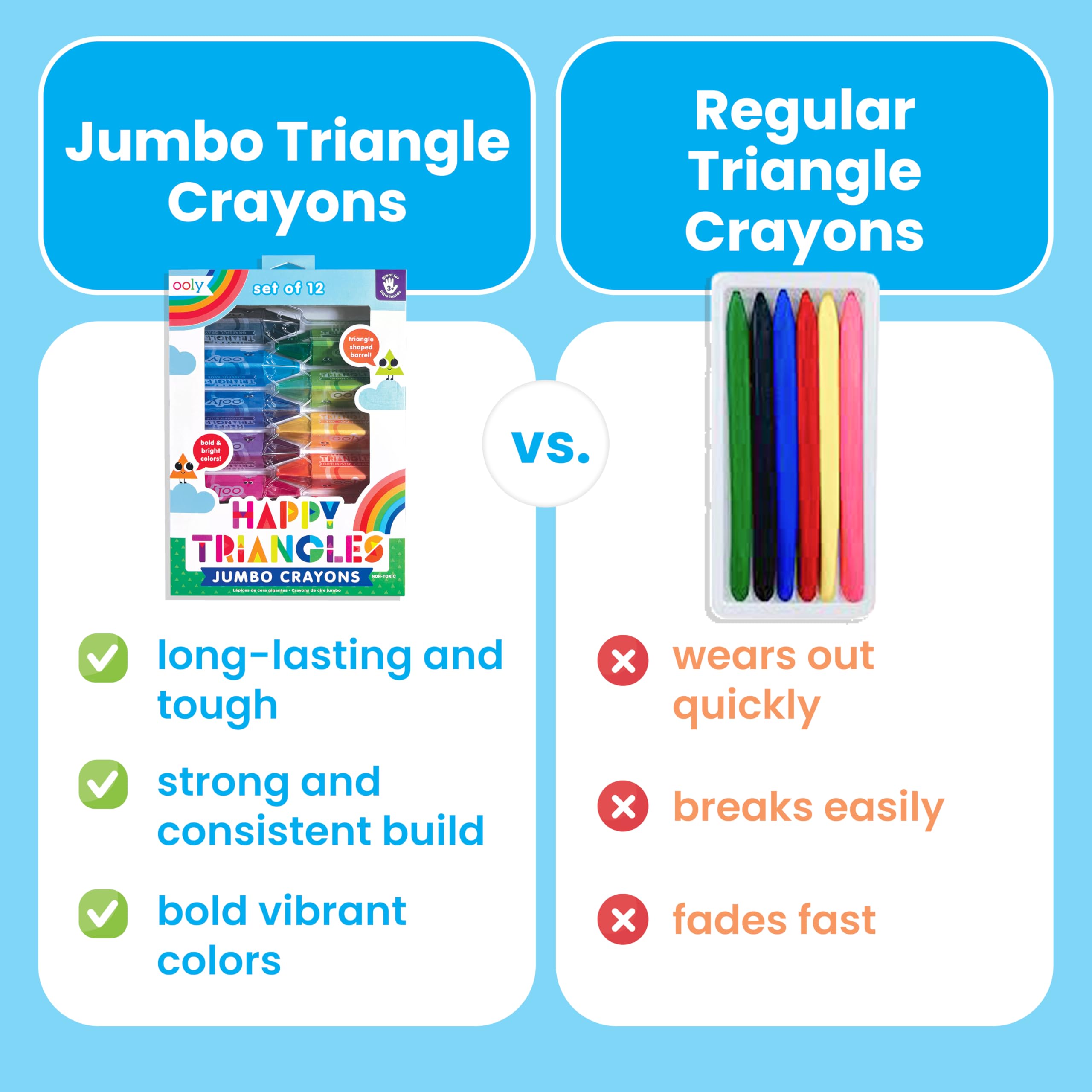 OOLY jumbo triangle crayons designed for toddlers learning to grip.