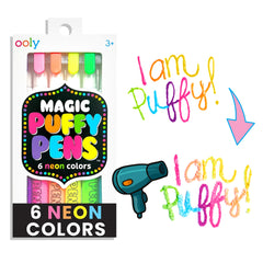 Ooly Puffy Paint neon gel pens 6-set for vibrant 3D art and crafts.