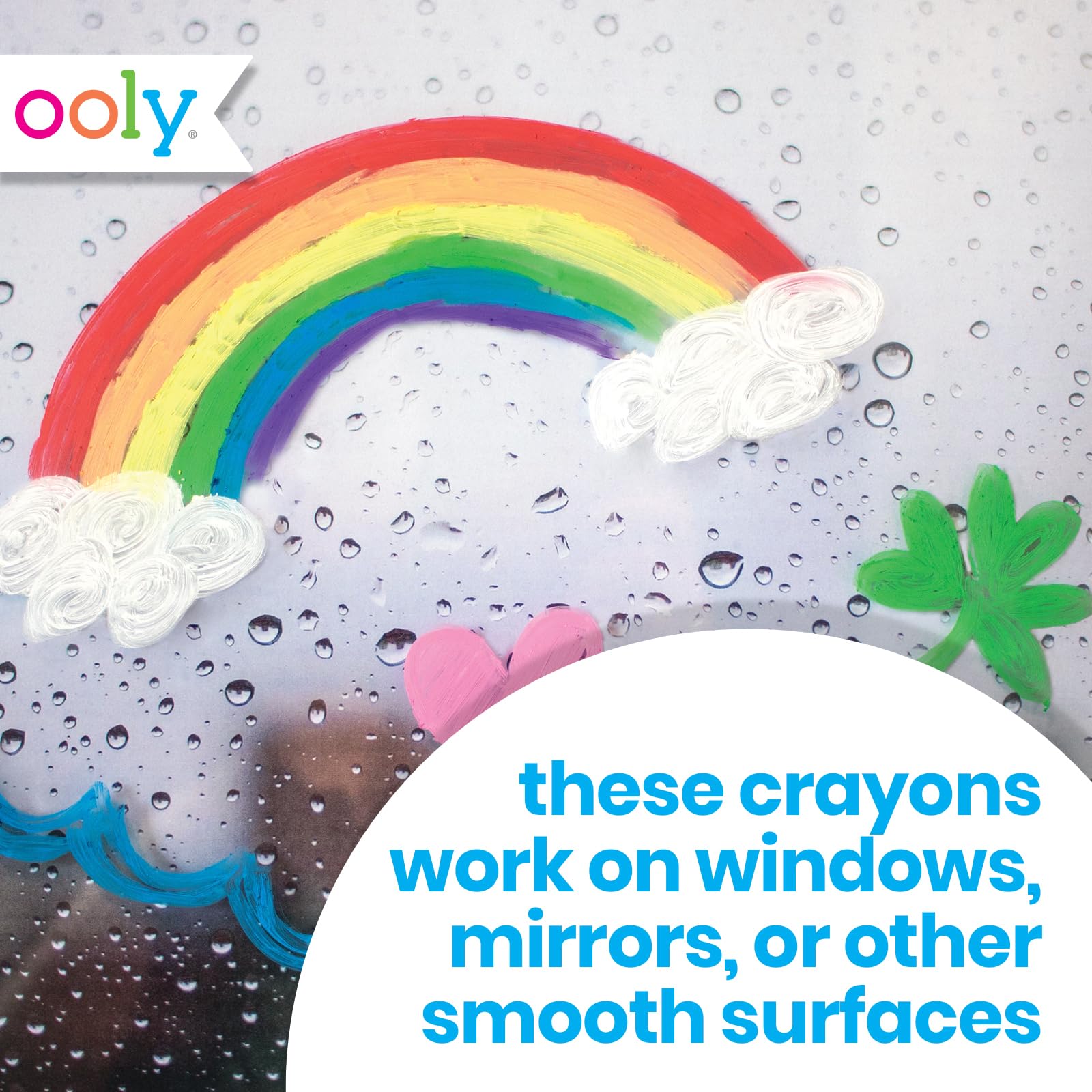 OOLY Rainy Dayz Gel Crayons feature 12 bold colors for glass and paper.