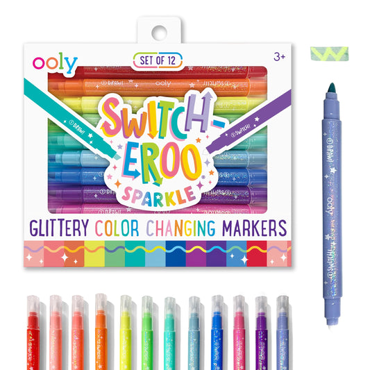 Ooly Sparkle Switch-eroo markers front view, glitter colors for kids art projects.