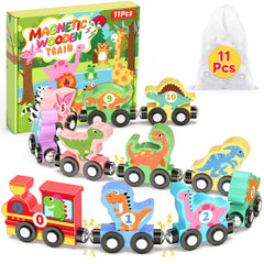 Oomloid dinosaur train engine demonstrating magnetic linkage for engaging play.