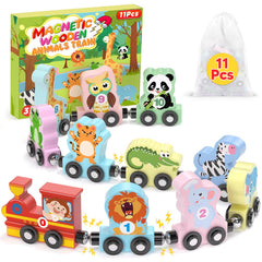 Oomloid monkey engine with magnetic wooden train pieces to help develop hand-eye coordination.