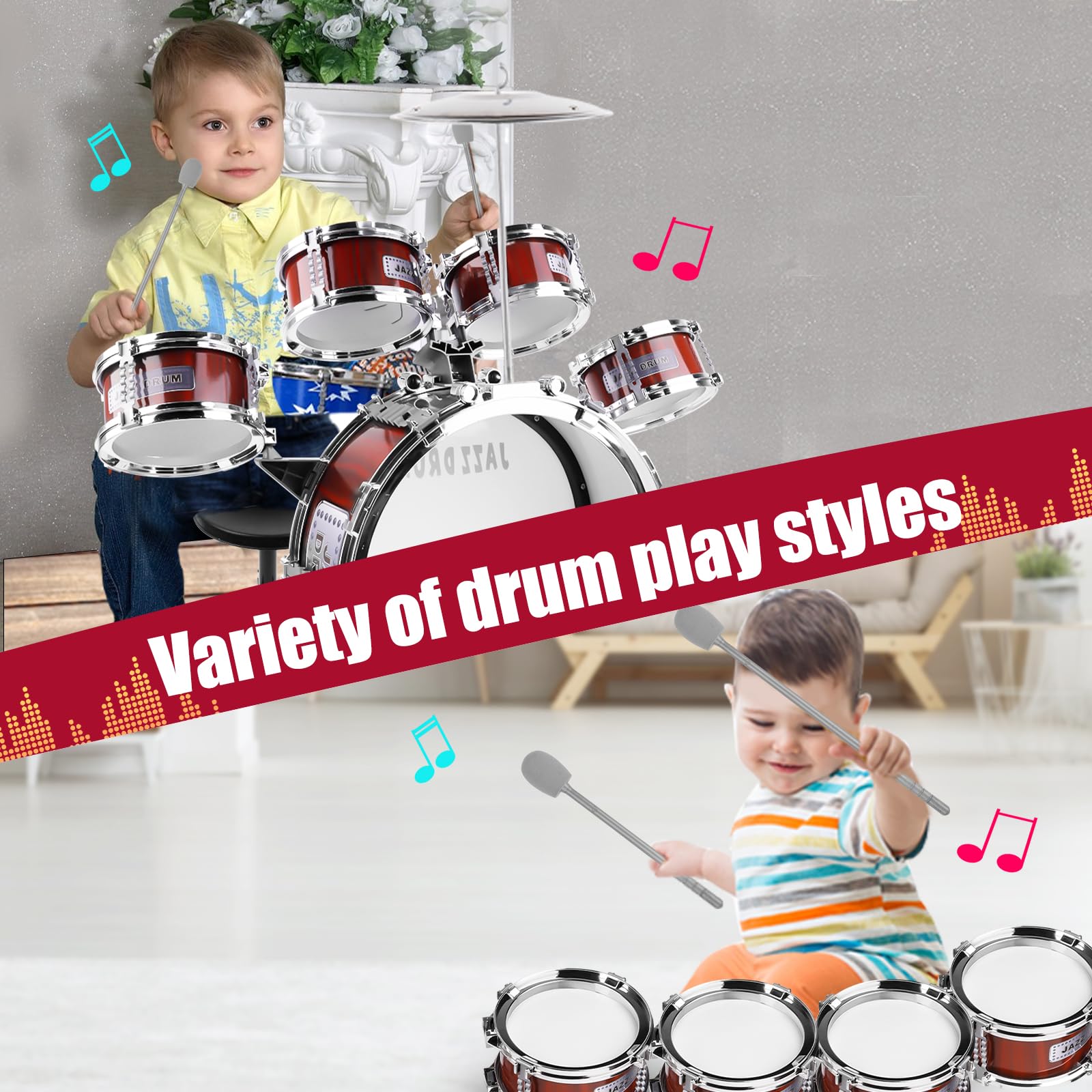 OoneWiser drum set includes cymbal for realistic percussion learning