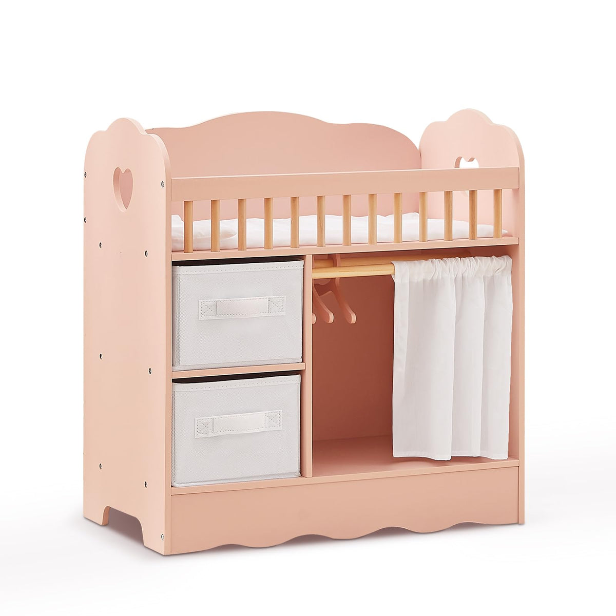OOOK baby doll crib with wooden bed and mattress for snug playtime.