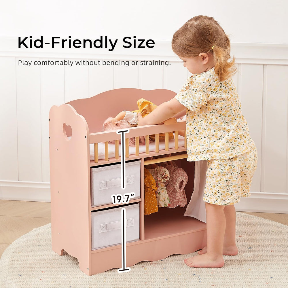Includes storage boxes, bedding, and coat hangers for ready-to-play setup.