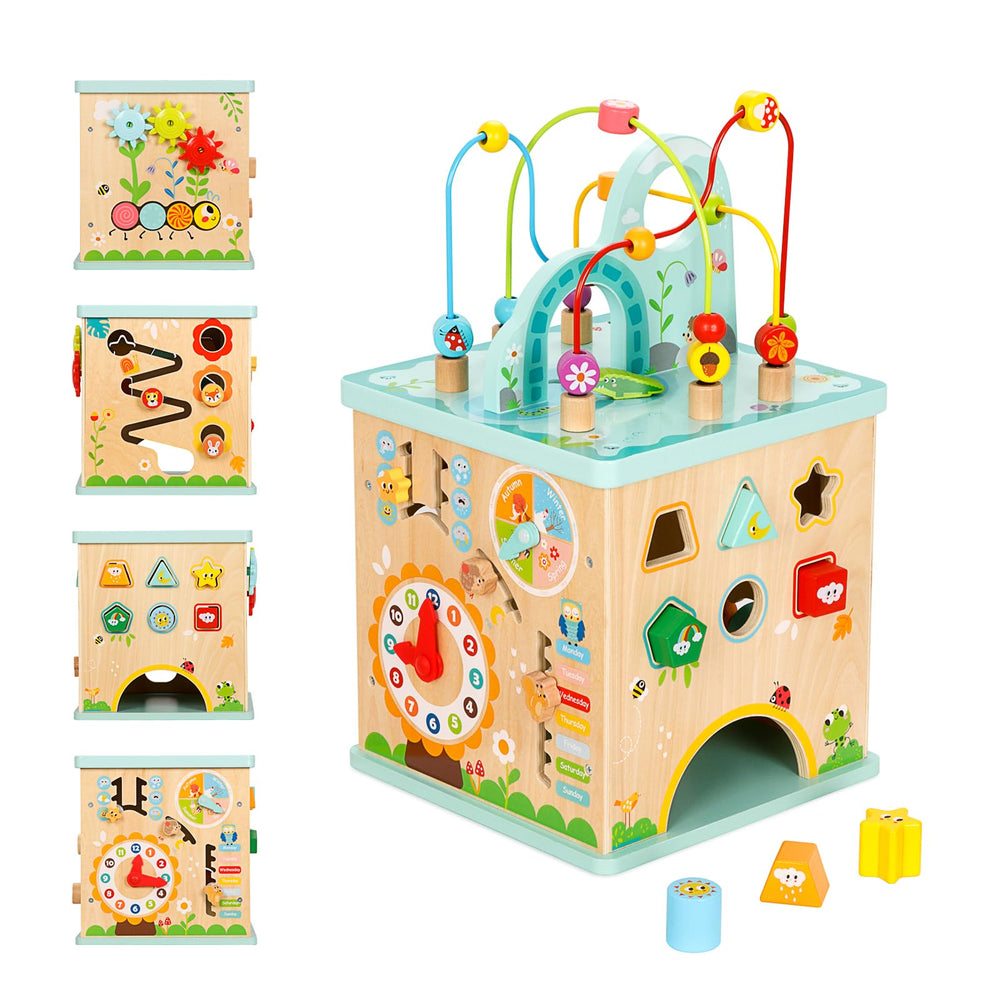 OOOK all-in-one activity center bead maze boosts fine motor skills.