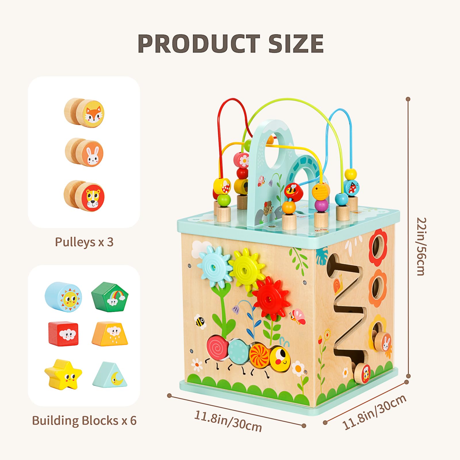 OOOK all-in-one activity center shape sorter enhances color and shape recognition.