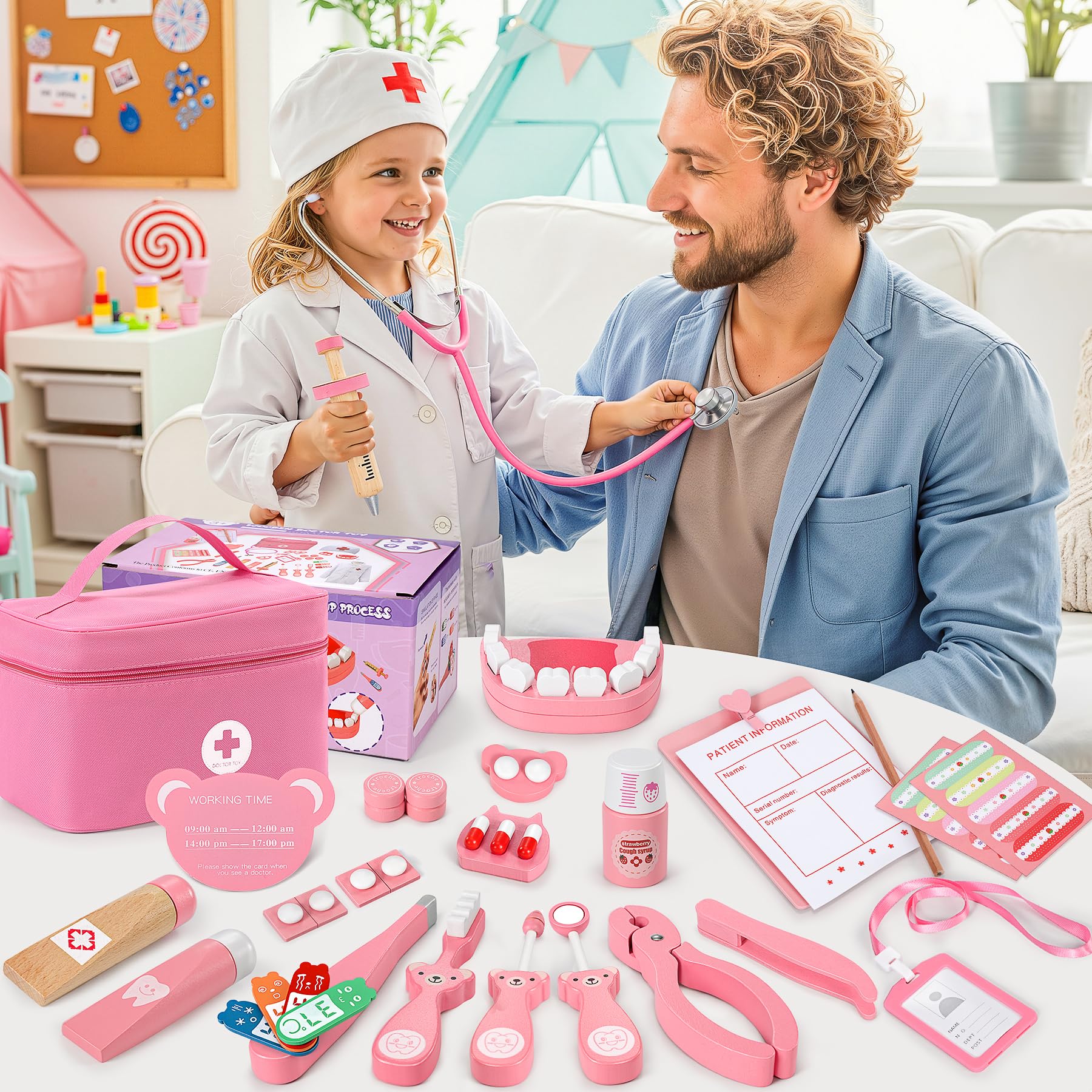 Ophy Doctor Kit kids dentist costume supports caring, imaginative play.