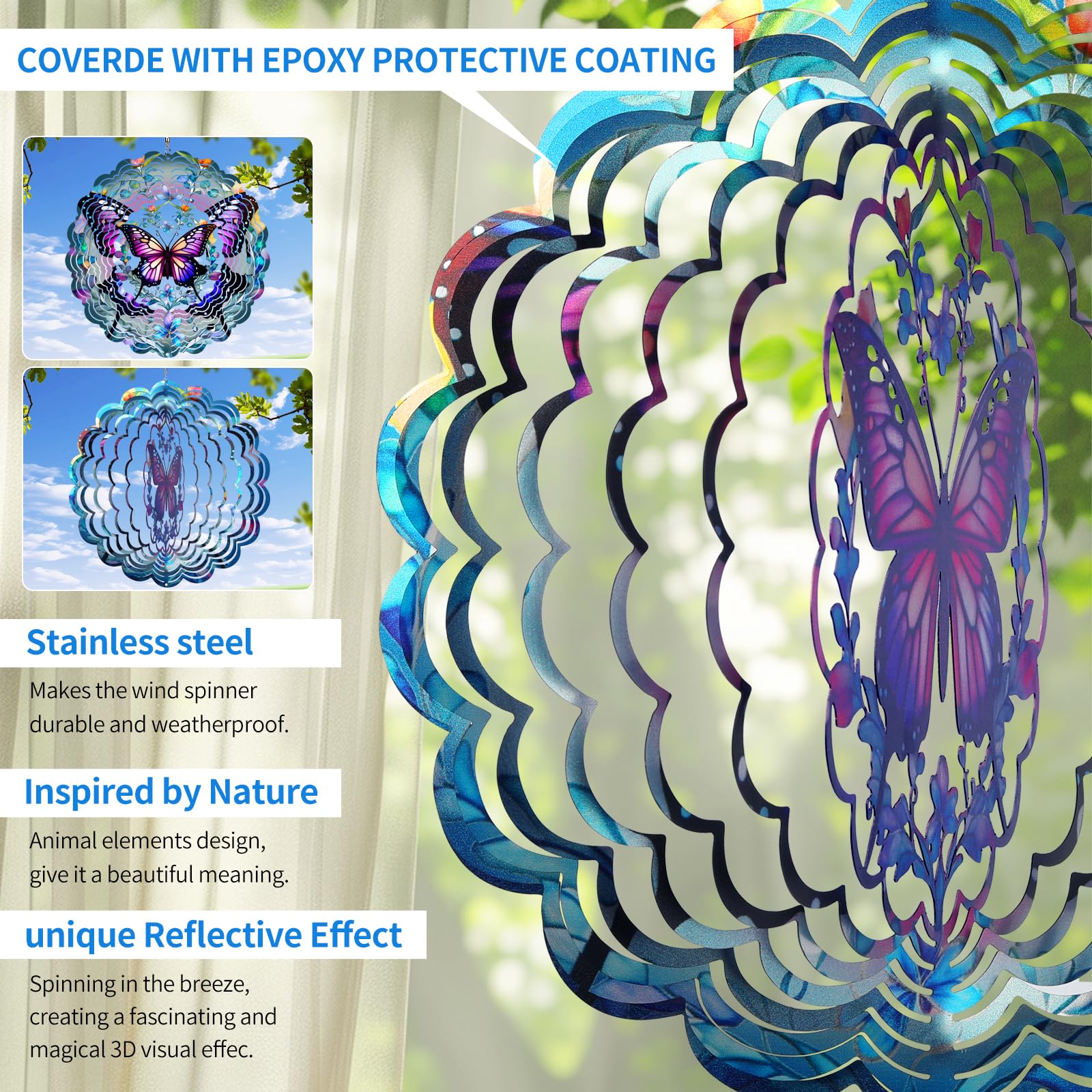 Opjoy 3D butterfly wind spinner shows vivid shape in the breeze.