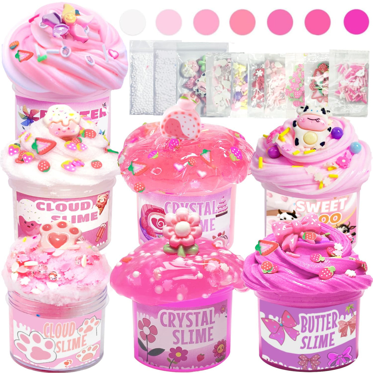 OPLDYRK 7-pack pink slime kits butter slime for smooth molding and creative play